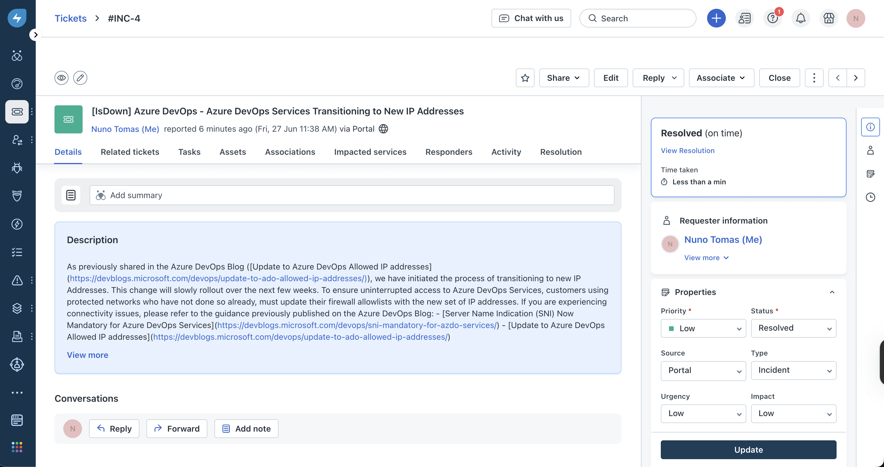 IsDown FreshService Integration