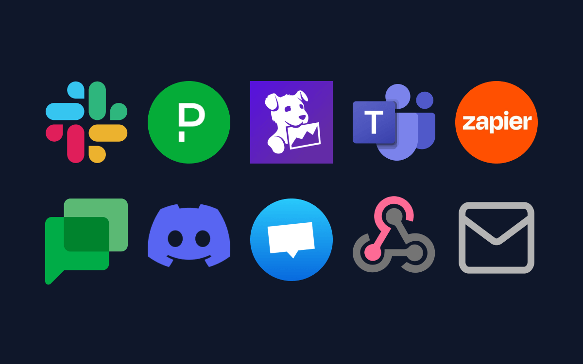 Integrations with Slack, PagerDuty, Datadog, Microsoft Teams, and more