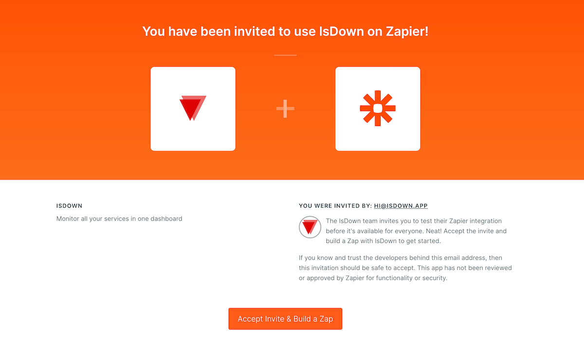 Zapier Invite Screen